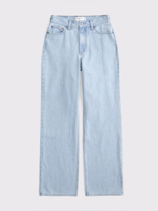 Abercrombie & Fitch Denim - Abercrombie & Fitch Curve Love High Rise Loose Jeans | Light Blue Marbled Denim